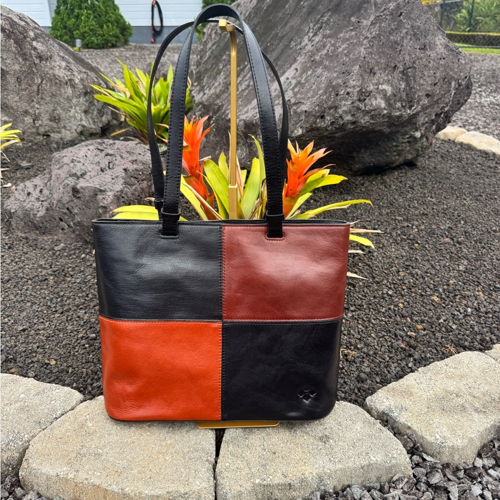 Patricia Nash NWT $249 British Veg Tan Colorblock Leather Tote - Picture 2 of 11
